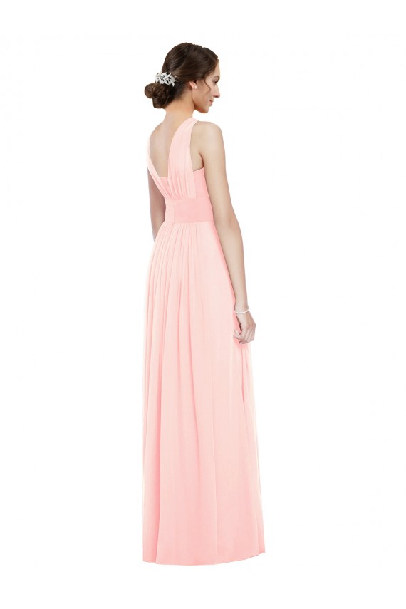 V-Neck Long Luxe Chiffon Pink Sleeveless Bridesmaid Dress Darwin