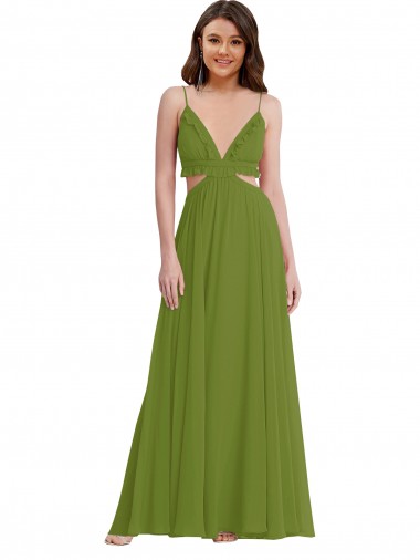 V-Neck Long Soft Chiffon Olive Green Sleeveless Plus Size Evening Gown / Bridesmaid Dress Darwin