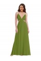 V-Neck Long Soft Chiffon Olive Green Sleeveless Plus Size Evening Gown / Bridesmaid Dress Darwin