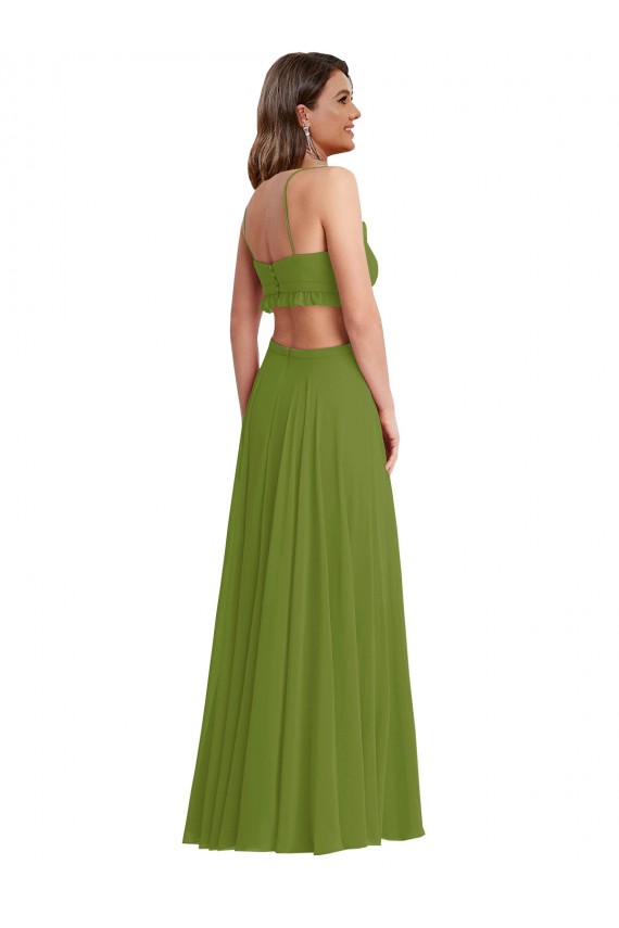 V-Neck Long Soft Chiffon Olive Green Sleeveless Plus Size Evening Gown / Bridesmaid Dress Darwin