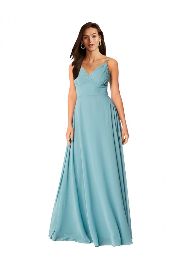 V-Neck Long Soft Chiffon Turquoise Sleeveless Bridesmaid Dress Darwin