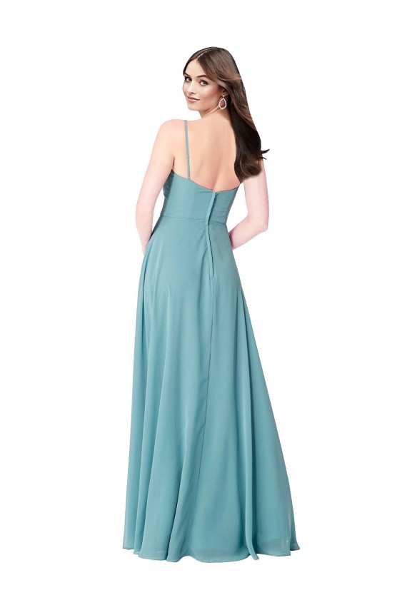 V-Neck Long Soft Chiffon Turquoise Sleeveless Bridesmaid Dress Darwin