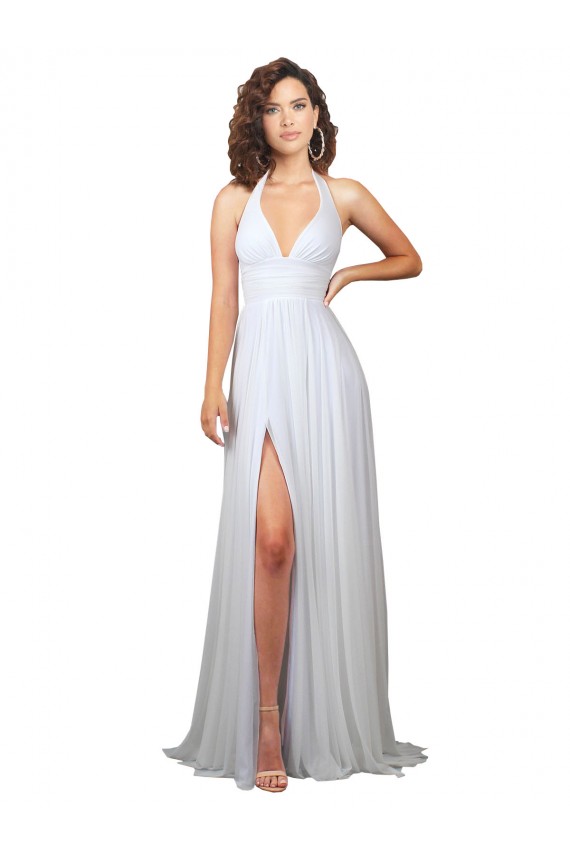 V-Neck Sweep Train Soft Chiffon White Sleeveless Semi Formal Evening Dress / Bridesmaid Dress Darwin