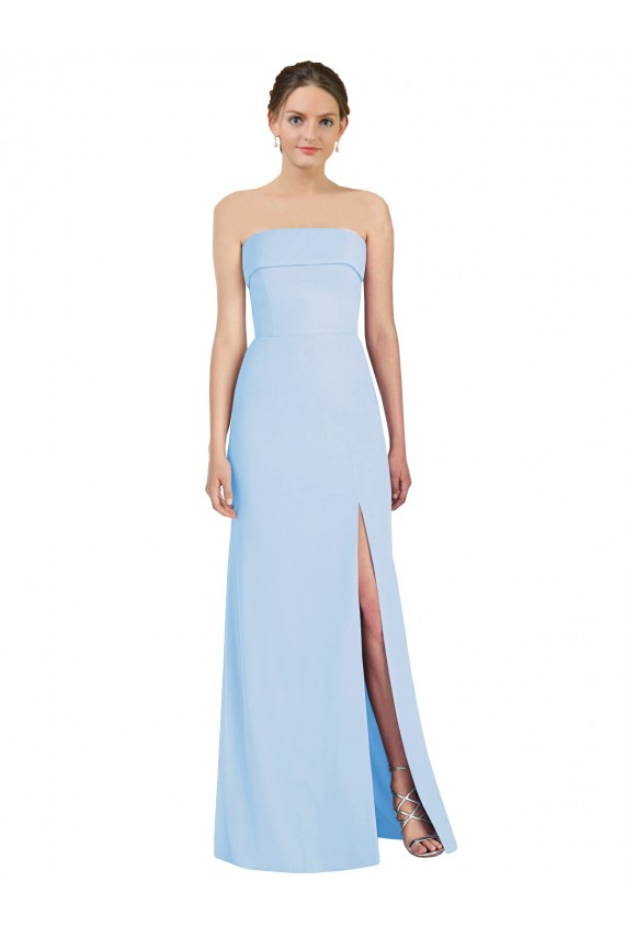 Strapless Long Soft Chiffon Light Sky Blue Sleeveless Black Tie Evening Gown / Bridesmaid Dress Darwin