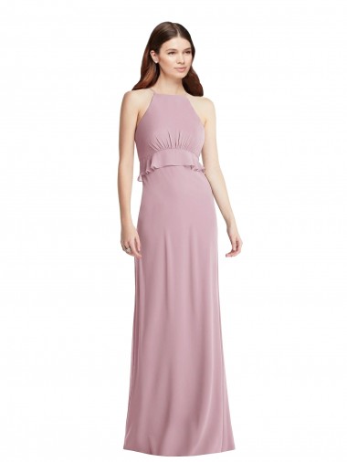 Halter Neck Long Chiffon Primrose Sleeveless Bridesmaid Dress / Evening Dress Darwin