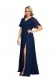 V-Neck Long Soft Chiffon Dark Navy Short Flutter Sleeves Formal Plus Size Evening Gown / Prom Dress / Bridesmaid Dress Darwin