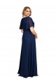 V-Neck Long Soft Chiffon Dark Navy Short Flutter Sleeves Formal Plus Size Evening Gown / Prom Dress / Bridesmaid Dress Darwin