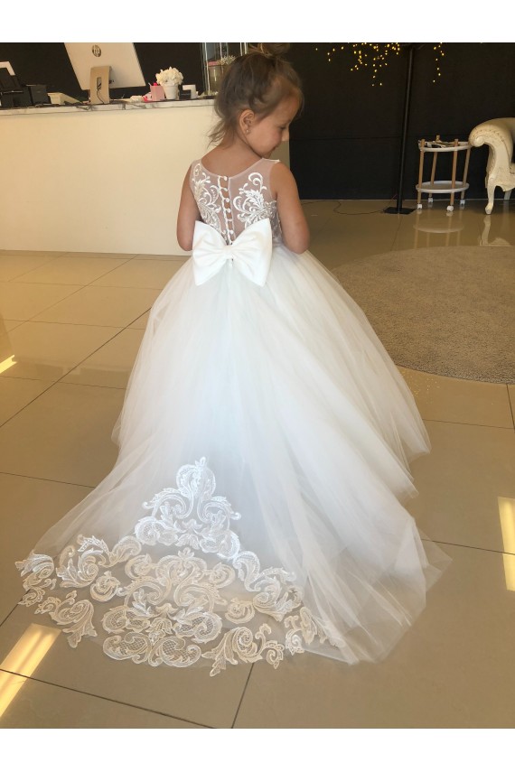Sweetheart Chapel Train Tulle & Lace Champagne Sleeveless Flower Girl Dresses Darwin