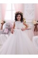 Bateau Neck Chapel Train Tulle & Lace Ivory Sleeveless Flower Girl Dress Darwin