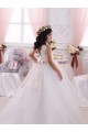 Bateau Neck Chapel Train Tulle & Lace Ivory Sleeveless Flower Girl Dress Darwin