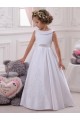 Bateau Neck Long Satin & Lace Ivory Sleeveless Flower Girl Dresses Darwin
