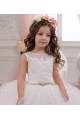 Bateau Neck Chapel Train Tulle & Lace Ivory Sleeveless Flower Girl Wedding Dress Darwin