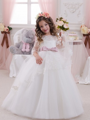 Ball Gowns Chapel Train Tulle & Lace Ivory Sleeveless Flower Girl Dress Darwin