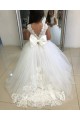 Ball Gown Chapel Train Tulle & Lace Ivory Sleeveless Flower Girl Dress Darwin