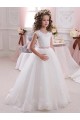 High Neck Long Tulle & Lace Ivory Cap Sleeves Flower Girl Dress Darwin