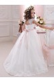 High Neck Long Tulle & Lace Ivory Cap Sleeves Flower Girl Dress Darwin