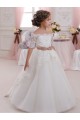 High Neck Long Tulle & Lace Ivory Short Sleeves Flower Girl Dresses Darwin