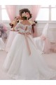 High Neck Long Tulle & Lace Ivory Short Sleeves Flower Girl Dresses Darwin