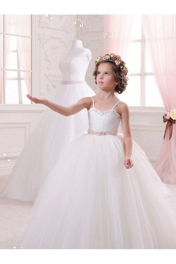 Sweetheart Chapel Train Tulle Ivory Sleeveless Flower Girl Dress Darwin