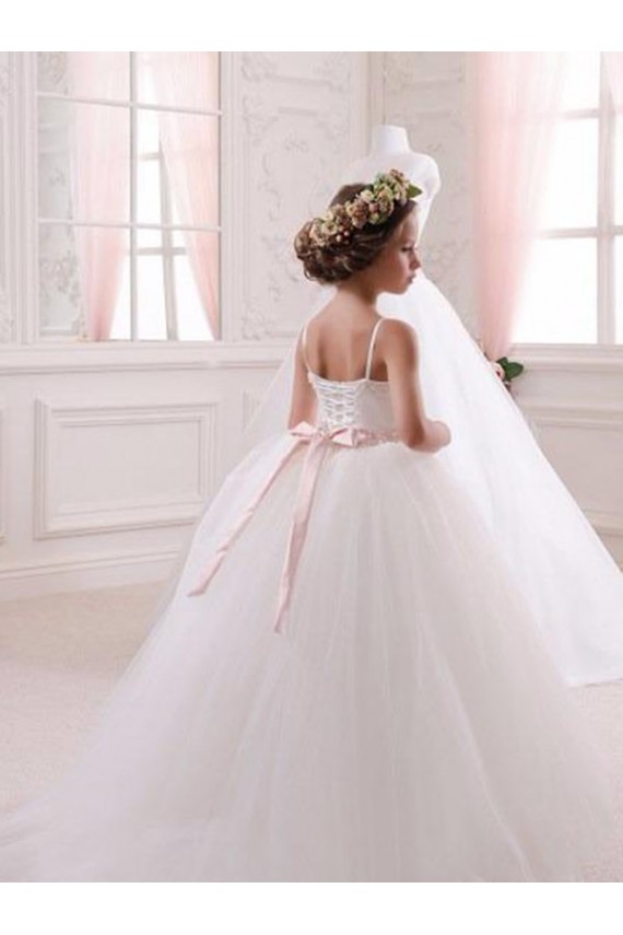 Sweetheart Chapel Train Tulle Ivory Sleeveless Flower Girl Dress Darwin