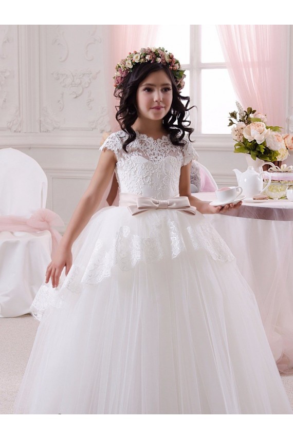 Sweetheart Long Tulle & Lace Ivory Sleeveless Flower Girl Dresses Darwin