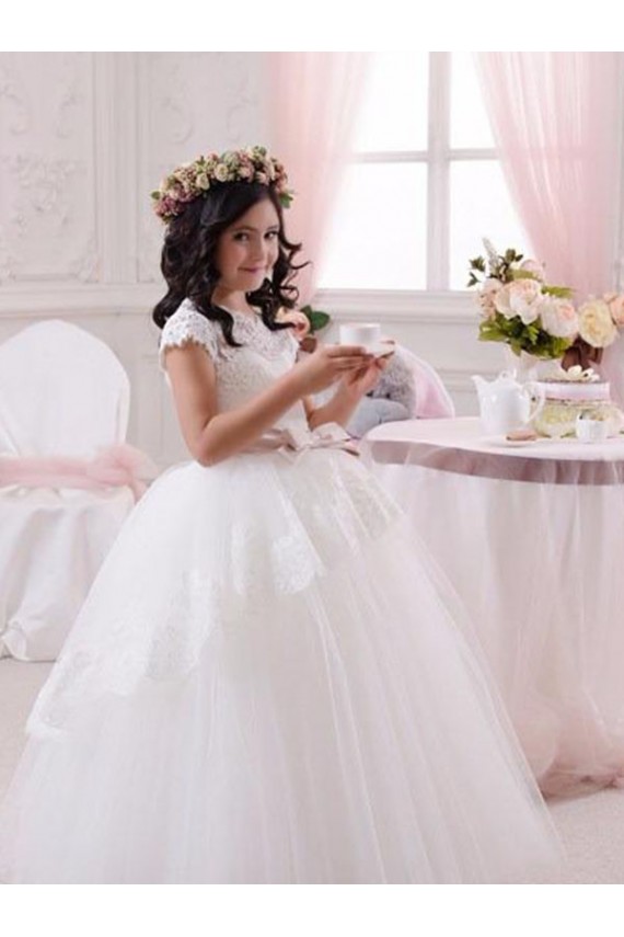 Sweetheart Long Tulle & Lace Ivory Sleeveless Flower Girl Dresses Darwin