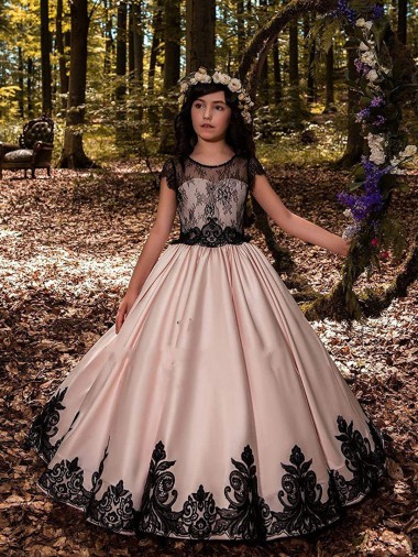 Sweetheart Long Satin & Lace Ivory Sleeveless Flower Girl Dress for Wedding Darwin
