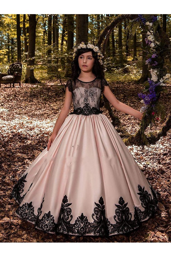 Sweetheart Long Satin & Lace Ivory Sleeveless Flower Girl Dress for Wedding Darwin