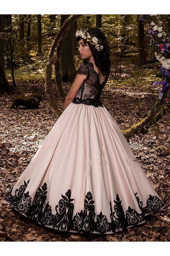 Sweetheart Long Satin & Lace Ivory Sleeveless Flower Girl Dress for Wedding Darwin
