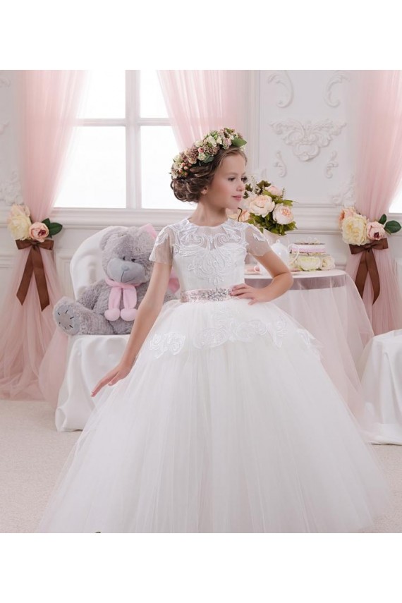 Sweetheart Long Tulle & Lace Ivory Sleeveless Flower Girl Dress Darwin