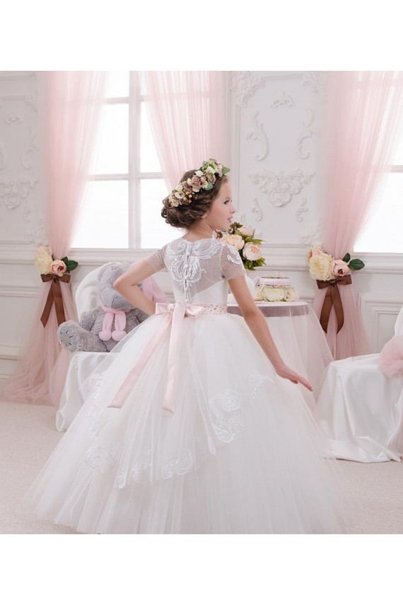 Sweetheart Long Tulle & Lace Ivory Sleeveless Flower Girl Dress Darwin
