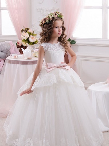 Sweetheart Chapel Train Tulle & Lace Ivory Sleeveless Flower Girl Dress for Wedding Darwin