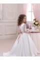V-Neck Chapel Train Satin & Lace Ivory Long Sleeves Flower Girl Dress Darwin