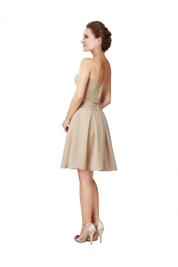 Sweetheart Knee Length Satin & Lace Champagne Sleeveless Bridesmaid Dress Darwin