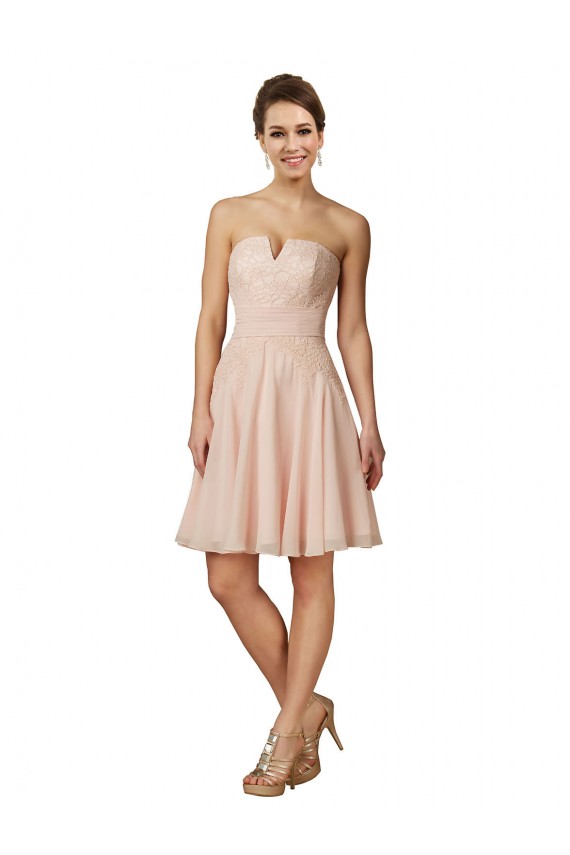 Sweetheart Knee Length Soft Chiffon & Lace Pink Sleeveless Bridesmaid Dress Darwin