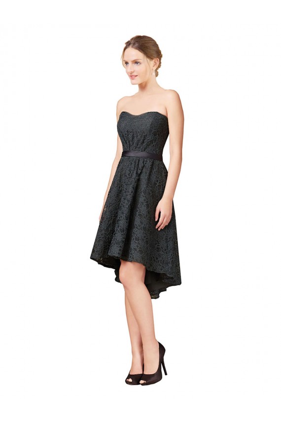 Sweetheart Knee Length Lace Slate Grey Sleeveless High Low Bridesmaid Dress Darwin