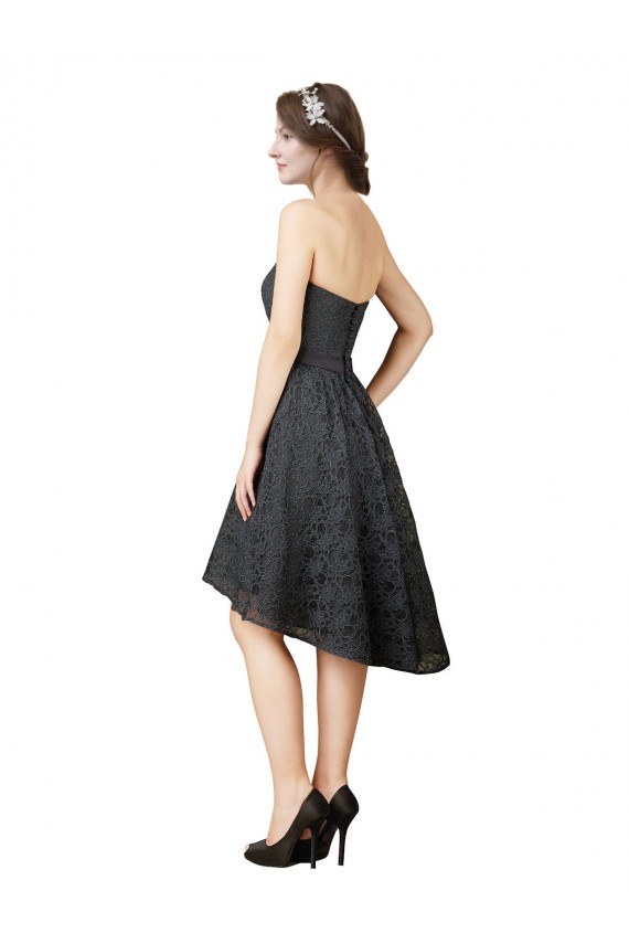Sweetheart Knee Length Lace Slate Grey Sleeveless High Low Bridesmaid Dress Darwin