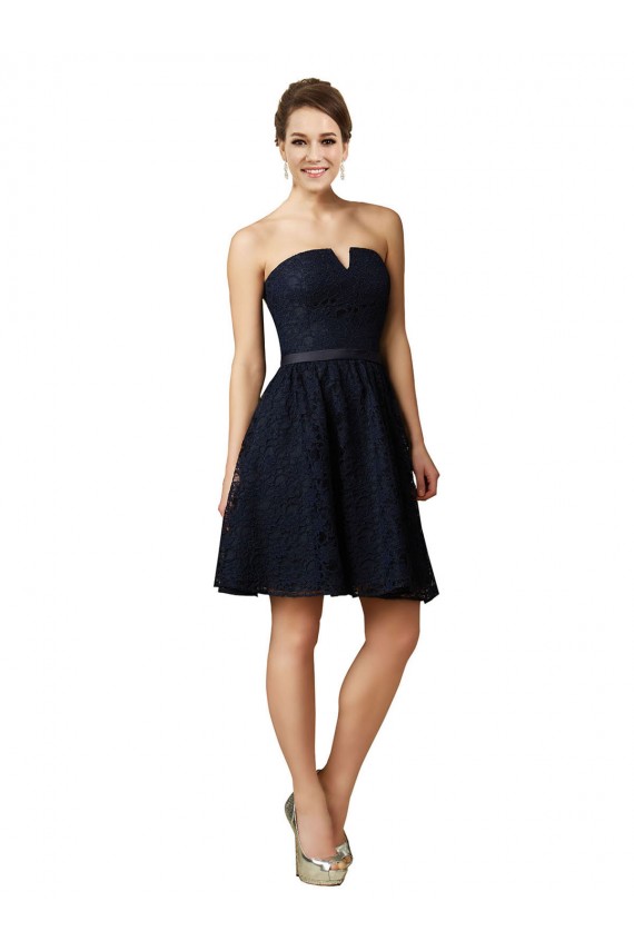 V-Neck Knee Length Lace Dark Navy Sleeveless Bridesmaid Dress Darwin