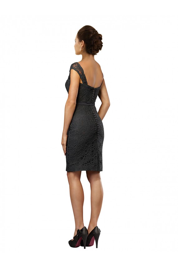 Off the Shoulder Knee Length Soft Chiffon & Lace Slate Grey Sleeveless Bridesmaid Dress Darwin