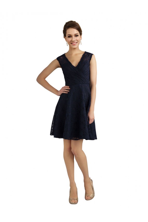 V-Neck Knee Length Lace Dark Navy Sleeveless Bridesmaid Dress / Evening Dress Darwin