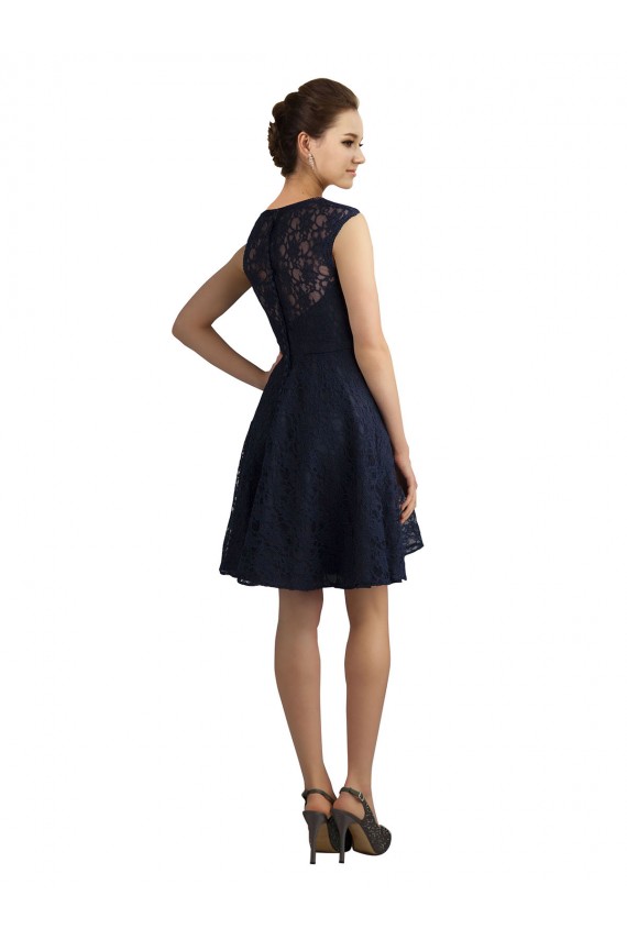 V-Neck Knee Length Lace Dark Navy Sleeveless Bridesmaid Dress / Evening Dress Darwin