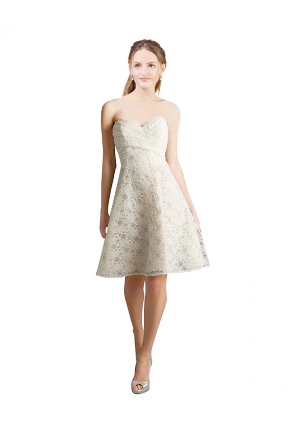 Strapless Knee Length Lace Ivory,Champagne Sleeveless Bridesmaid Dress Darwin