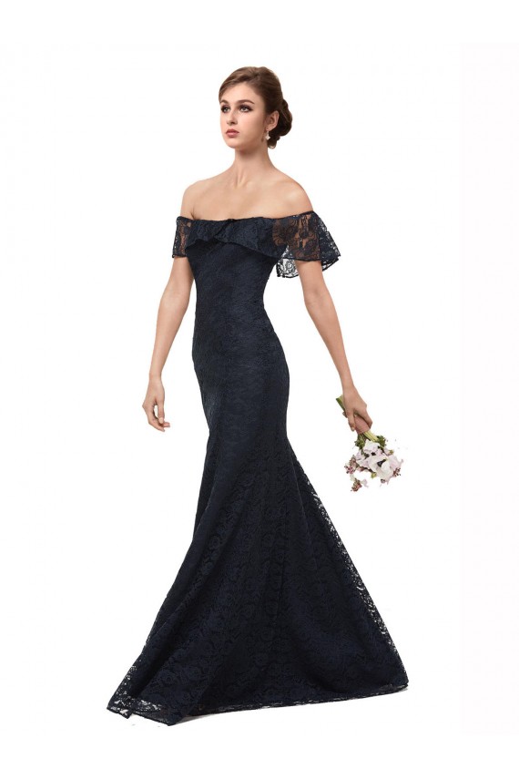 Off the Shoulder Long Lace Dark Navy Flutter Sleeves Prom Dress / Bridesmaid Dress Darwin