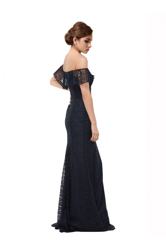 Off the Shoulder Long Lace Dark Navy Flutter Sleeves Prom Dress / Bridesmaid Dress Darwin