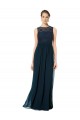 Illusion Neck Long Chiffon & Lace Dark Navy Sleeveless Bridesmaid Dress Darwin