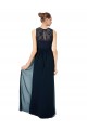 Illusion Neck Long Chiffon & Lace Dark Navy Sleeveless Bridesmaid Dress Darwin