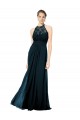 Illusion Neck Long Soft Chiffon & Lace Dark Navy Sleeveless Formal Dress / Bridesmaid Dress Darwin