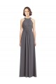 Halter Neck Long Soft Chiffon & Lace Stormy Silver Sleeveless Bridesmaid Dress Darwin