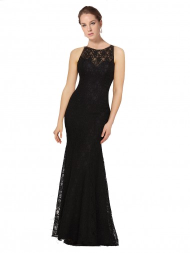 Jewel Neck Long Lace Black Sleeveless Bridesmaid Dress Darwin