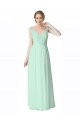 V-Neck Long Soft Chiffon & Lace Mint Green Cap Sleeves Bridesmaid Dress Darwin
